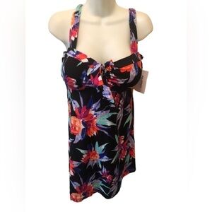 FULLFITALL Swimsuits Floral Swim Sz. 12 Dress Colorful Peek-A-boo Tied Bust